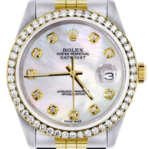 Diamond Gold Rolex Watch For Men 16233 | 36Mm | White Mother Of Pearl | Jubilee Band