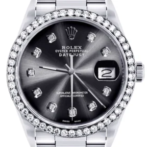 Diamond Mens Rolex Datejust Watch 16200 | 36Mm | Graphite Diamond Dial | Oyster Band