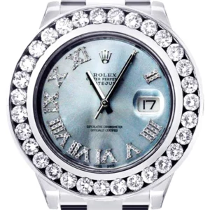 Diamond Rolex Datejust 2 | Stainless Steel | Custom Blue Diamond Roman Numeral Dial | 41 MM