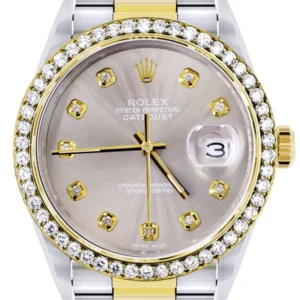 Diamond Rolex Mens Watch Datejust 16233 | 36Mm | Grey Dial | Oyster Band