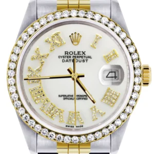 Gold & Steel Rolex Datejust Watch 16233 for Men | 36Mm | White Roman Dial | Jubilee Band