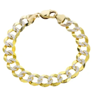 Hollow Mens Diamond Cut Cuban Bracelet 10K Yellow Gold