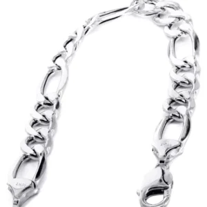 Hollow Mens Figaro Bracelet 10K White Gold