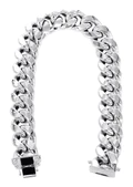 Hollow Mens Miami Cuban Link Bracelet 10K/14K White Gold