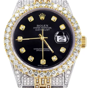 Iced Out Rolex Datejust 36 MM | Two Tone | 10 Carats of Diamonds | Black Diamond Dial