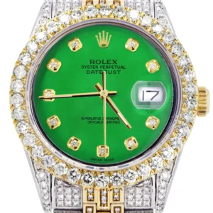 Iced Out Rolex Datejust 36 MM | Two Tone | 10 Carats of Diamonds | Green Diamond Dial