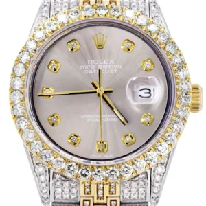 Iced Out Rolex Datejust 36 MM | Two Tone | 10 Carats of Diamonds | Grey Diamond Dial