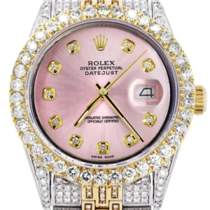 Iced Out Rolex Datejust 36 MM | Two Tone | 10 Carats of Diamonds | Pink Diamond Dial