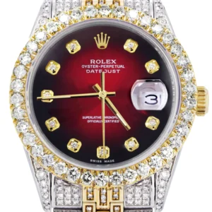 Iced Out Rolex Datejust 36 MM | Two Tone | 10 Carats of Diamonds | Red Black Diamond Dial