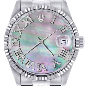 Mens Rolex Datejust Watch 16200 | Fluted Bezel | 36Mm | Mother of Pearl Roman Numeral Dial | Jubilee Band
