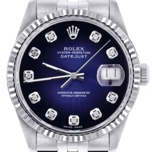 Mens Rolex Datejust Watch 16200 | Fluted Bezel | 36Mm | Blue Black Dial | Jubilee Band
