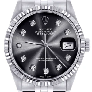 Mens Rolex Datejust Watch 16200 | Fluted Bezel | 36Mm | Chrome Dial | Jubilee Band