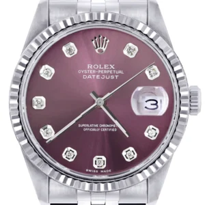 Mens Rolex Datejust Watch 16200 | Fluted Bezel | 36Mm | Purple Dial | Jubilee Band