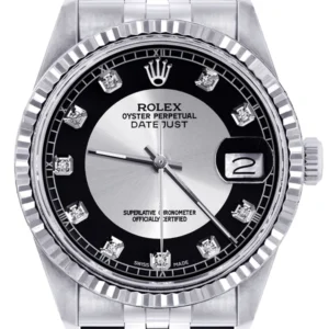 Mens Rolex Datejust Watch 16200 | Fluted Bezel | 36Mm | Tuxedo Dial | Jubilee Band