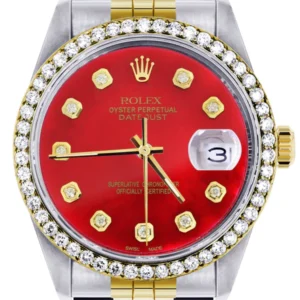 Gold & Steel Rolex Datejust Watch 16233 for Men | 36Mm | Diamond Red Mother Of Pearl Dial | Jubilee Band