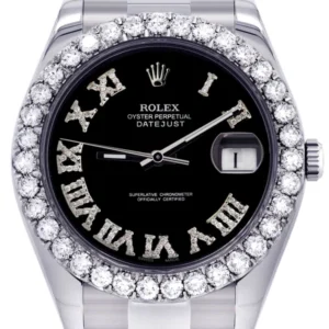 Rolex Datejust II Watch | 41 MM | Custom Black Roman Dial | Oyster Band