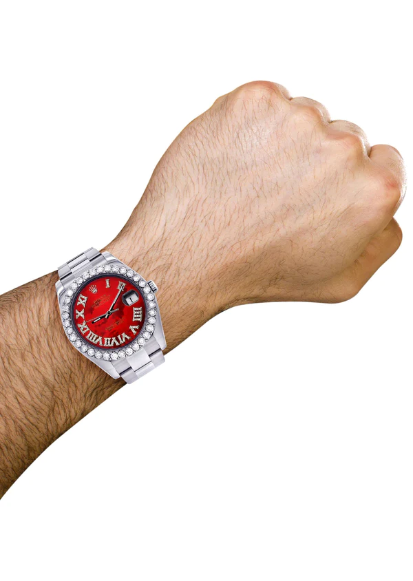 Rolex-Datejust-II-Watch-41-MM-Custom-Red-Pearl-Roman-Dial-Oyster-Band-3.webp
