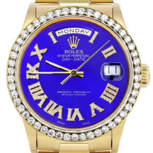 Rolex Day-Date | Presidential | Model 18238 | 18K Yellow Gold | Diamond Bezel | Light Blue Roman Diamond Dial