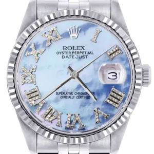 Mens Rolex Datejust Watch 16200 | Fluted Bezel | 36Mm | Mother of Pearl Roman Numeral Dial | Jubilee Band