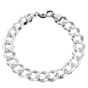 Solid Mens Cuban Curb Link Bracelet 10K White Gold