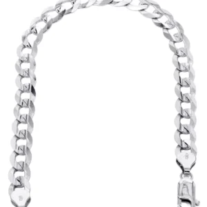 Solid Mens Cuban Curb Link Bracelet 10K White Gold