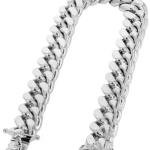 Solid Mens Miami Cuban Link Bracelet 10K White Gold