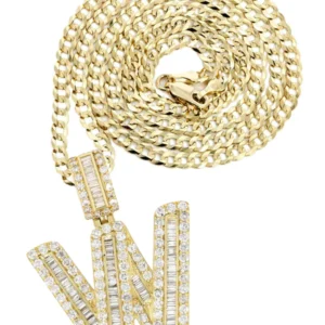 Yellow Gold Letter “W” Baguette Diamond Necklace | 3.3 Carats