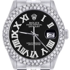 Mens Rolex Datejust Watch 16200 | 36Mm | Black Roman Numeral Dial | Two Row 4.25 Carat Bezel | Jubilee Band