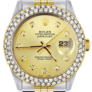 Diamond Gold Rolex Watch For Men 16233 | 36Mm | Custom Gold Dial | Two Row 4.25 Carat Bezel | Jubilee Band