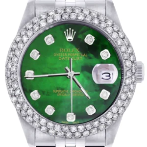 Mens Rolex Datejust Watch 16200 | 36Mm | Green Mother of Pearl Dial | Two Row 4.25 Carat Bezel | Jubilee Band