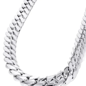 10K Gold Solid Miami Cuban Link Chain – Men’s White Gold Chain